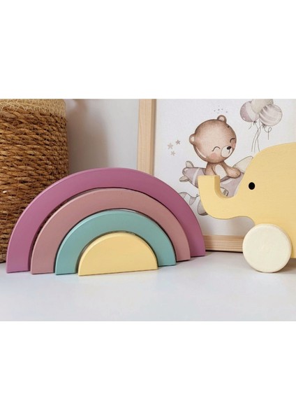 Waldorf Gökkuşağı Ahşap Oyuncak Dekor Montessori El Yapımı Eğlenceli Oyuncak