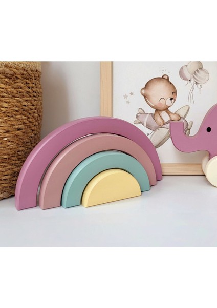 Waldorf Gökkuşağı Ahşap Oyuncak Dekor Montessori El Yapımı Eğlenceli Oyuncak