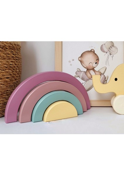 Waldorf Gökkuşağı Ahşap Oyuncak Dekor Montessori El Yapımı Eğlenceli Oyuncak