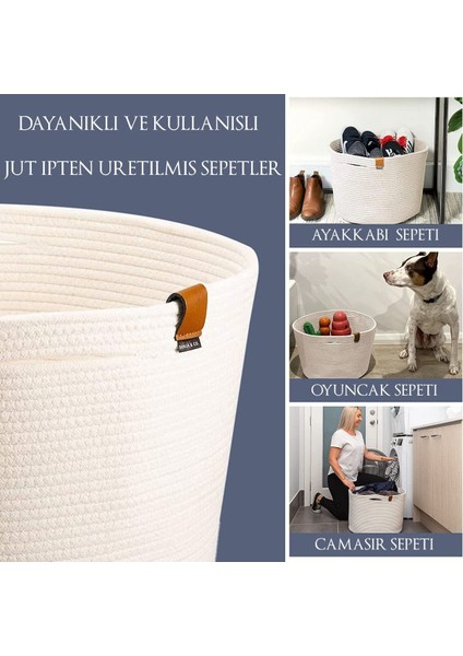 Büyük Boy Beyaz Jüt Sepet, şık ve kullanışlı ev dekoru ürünüdür. fiyatları