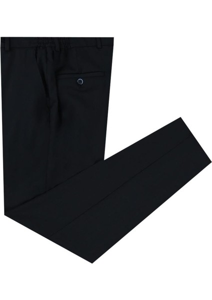 Koyu Lacivert Comfort Fit Beli Lastikli Yünlü Kumaş Pantolon