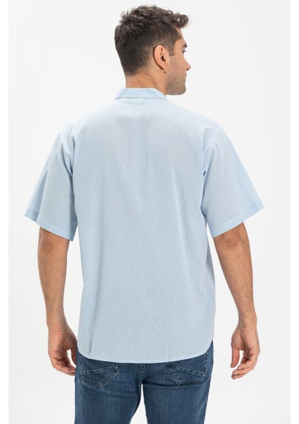 Kısa Kol Şile Bezi Tek Cepli Hakim Yaka Erkek Tshirt Buz Mavi fiyatları