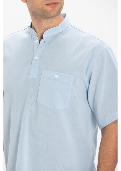 Kısa Kol Şile Bezi Tek Cepli Hakim Yaka Erkek Tshirt Buz Mavi modelleri