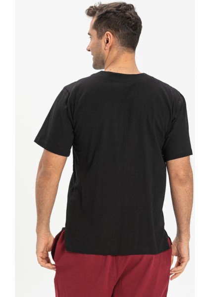 Kısa Kol Şile Bezi Bisiklet Yaka Erkek T-Shirt Siyah