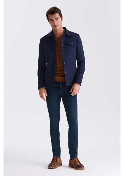 Lacivert Slim Fit Bebe Yaka Spor Mevsimlik Mont