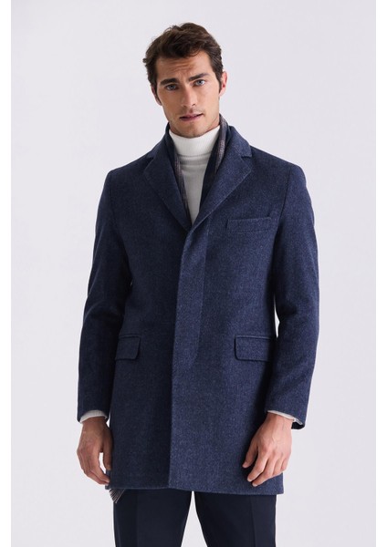 Lacivert Regular Fit Mono Yaka Yünlü Kaşe Kaban indirimleri