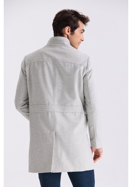 Gri Slim Fit Dik Yaka Balık Sırtı Desenli Yünlü Spor Kaban fırsatları