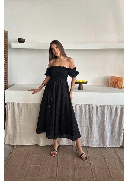 Siyah Gipeli Brode Elbise Yeni