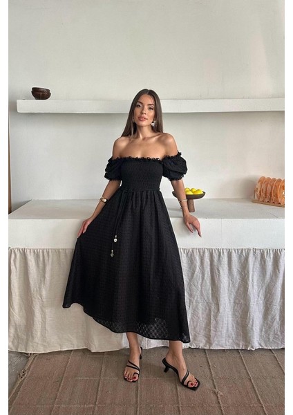 Siyah Gipeli Brode Elbise Yeni