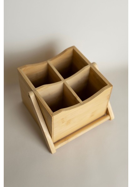 Bambu Kare 4 Bölmeli Organizer, Şık ve Pratik Saklama Çözümü Bej Renkli fırsatları