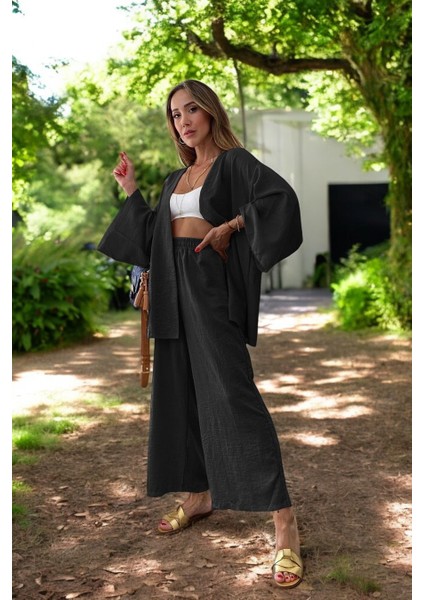 Barbora Yazlık Kimono Salaş Ikili Keten Takım