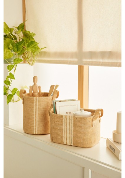 2'li Jüt Sepet, Çamaşır ve Oyuncak Saklama, Pamuklu, Kahverengi, 20x20 cm fiyatları