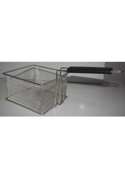 Gri renkli 21x19 cm metal fritöz sepeti, arkadan asmalı, kullanışlı ve dayanıklı