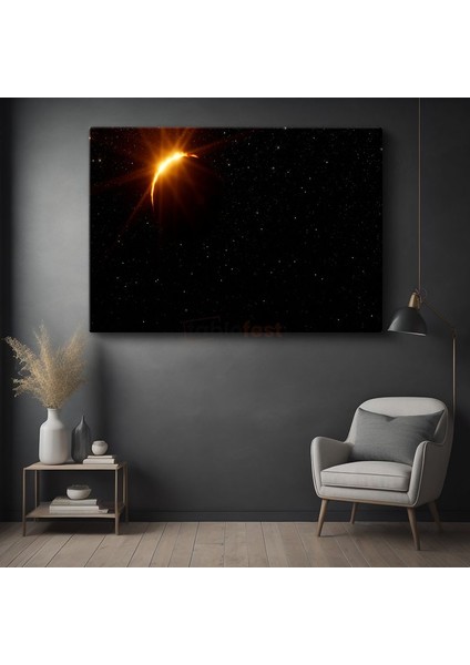 Güneş Tutulması - Yıldızlarla Çevrili Kozmik Olay Kanvas Tablo