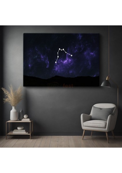 Yıldız Takımı - Mor Nebula Içinde Parlayan Gece Gökyüzü Kanvas Tablo