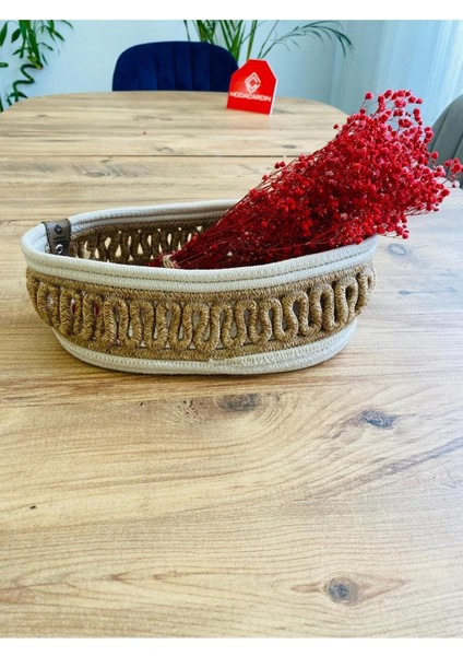 Şık Hasır ve Jüt Saklama Sepeti, 30x20x10 cm, Krem Renkli, Tek Parça fiyatları