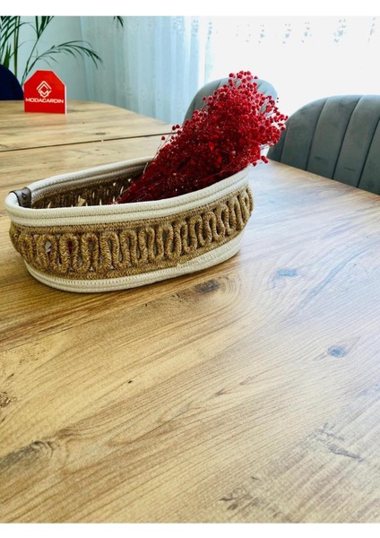 Şık Hasır ve Jüt Saklama Sepeti, 30x20x10 cm, Krem Renkli, Tek Parça modelleri