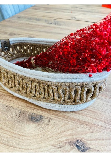 Şık Hasır ve Jüt Saklama Sepeti, 30x20x10 cm, Krem Renkli, Tek Parça fırsatları