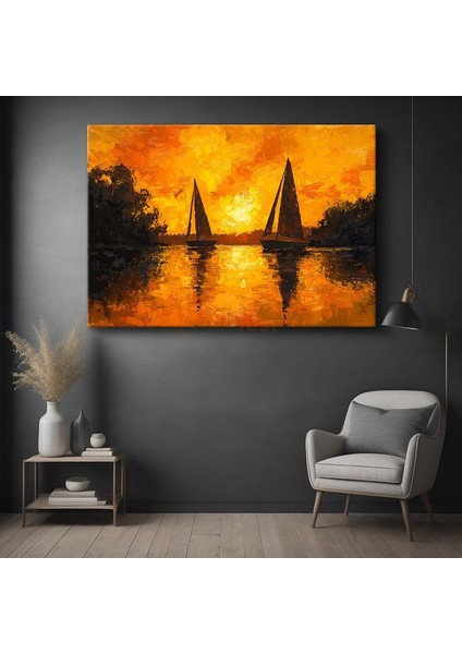 Altın Sular - Gün Batımında Yelkenlilerin Dansı Kanvas Tablo