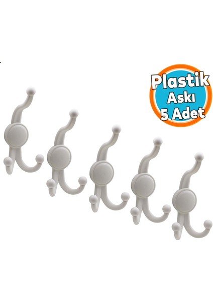 Askılık Portmanto Vestiyer Banyo Dolap Elbise Askısı Sert Plastik 5 Adet