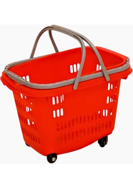 Kırmızı 35L hafif ve şık plastik tekerlekli alışveriş sepeti