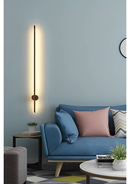 Modern Dekoratif Çubuk LED Duvar Aplik 70 cm Ahşap Desenli Profil (Yuvarlak Rozanslı) 4000K