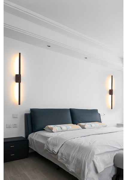 Modern Dekoratif Çubuk LED Duvar Aplik 70 cm Ahşap Desen Profil (Dikdörtgen Rozanslı) 3000K