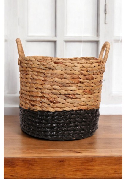 El yapımı doğal su sümbülü sepeti, dayanıklı ve çok amaçlı, 30x32cm bej renkli