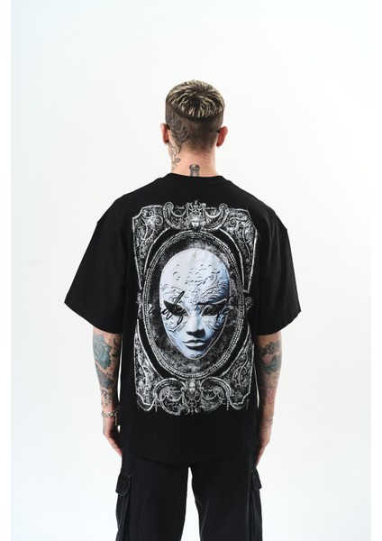 Erkek Indefinite Baskılı Oversize T-Shirt Siyah