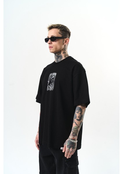 Erkek Indefinite Baskılı Oversize T-Shirt Siyah modelleri