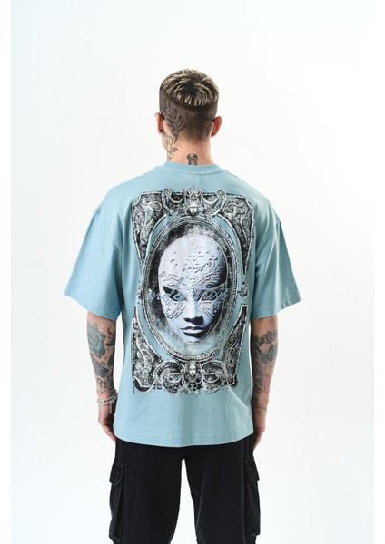 Erkek Indefinite Baskılı Oversize T-Shirt Bebe Mavi
