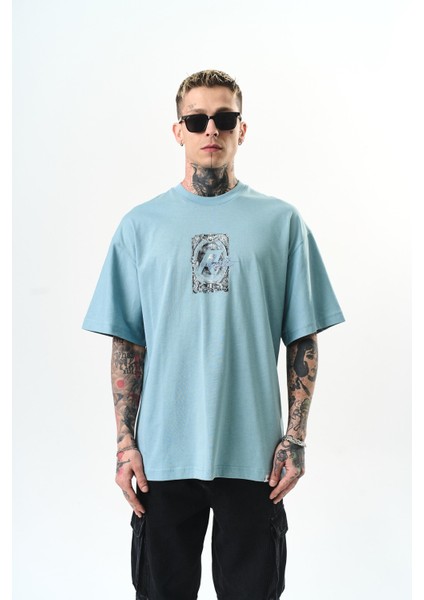 Erkek Indefinite Baskılı Oversize T-Shirt Bebe Mavi fiyatları