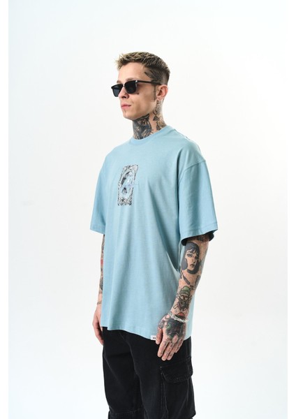 Erkek Indefinite Baskılı Oversize T-Shirt Bebe Mavi modelleri