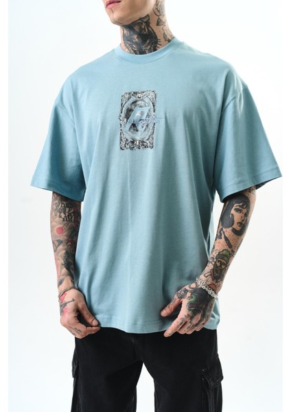 Erkek Indefinite Baskılı Oversize T-Shirt Bebe Mavi indirimleri