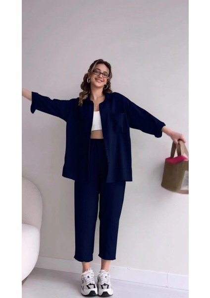 Barbora Keten Günlük Ikili Takım Elbise Pantolon Gömlek LN21LACIVERT9