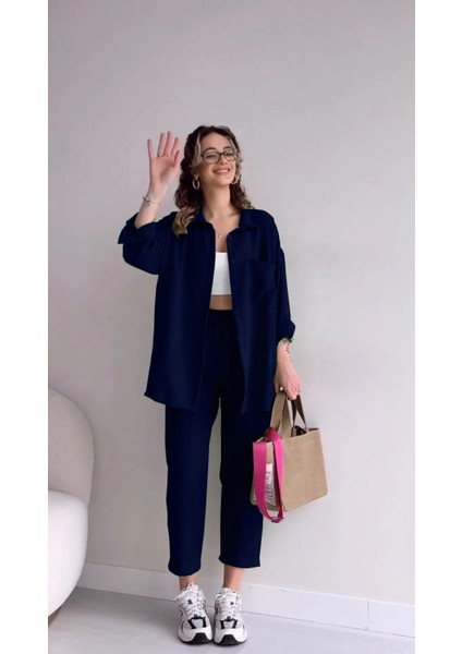 Barbora Keten Günlük Ikili Takım Elbise Pantolon Gömlek LN21LACIVERT9 fiyatları