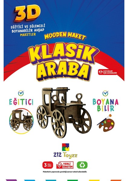 3D Boyanabilir Ahşap Klasik Araba Maketi - Çocuklar Için Eğitici Oyuncak