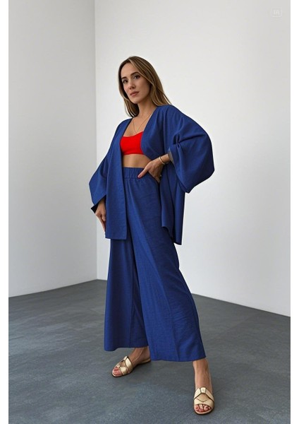 Barbora Keten Kadın Salaş Kimono Ikili Takim LN29LACIVERT