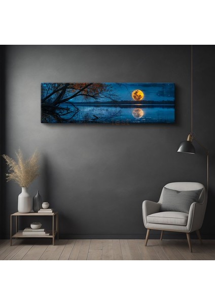 Dolunay - Gece Göl Üzerinde Parlayan Ay Işığı Kanvas Tablo
