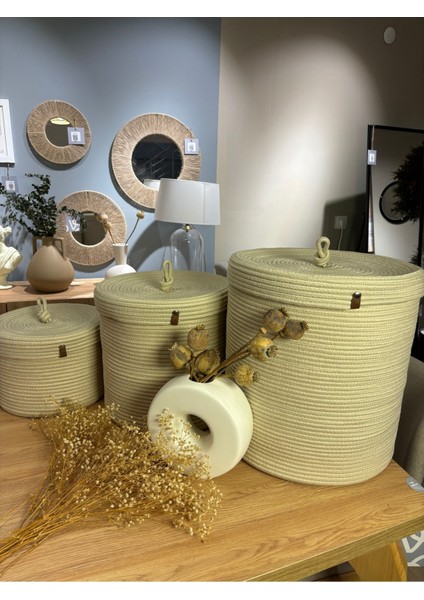 Kapaklı 3'lü Çok Amaçlı Jüt Düzenleyici Sepet, Bej modelleri