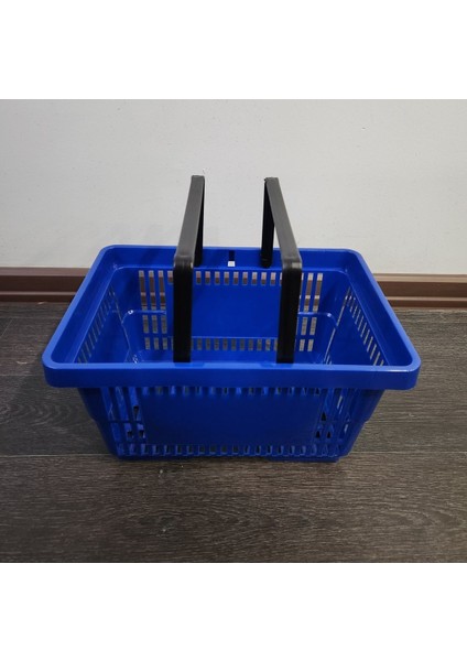 Hafif ve dayanıklı 22 lt mavi plastik alışveriş sepeti, çift saplı, pratik kullanım