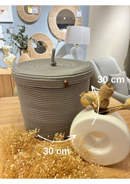 Çok amaçlı kapaklı düzenleyici sepet, 30x30 orta boy, gri, jüt materyal