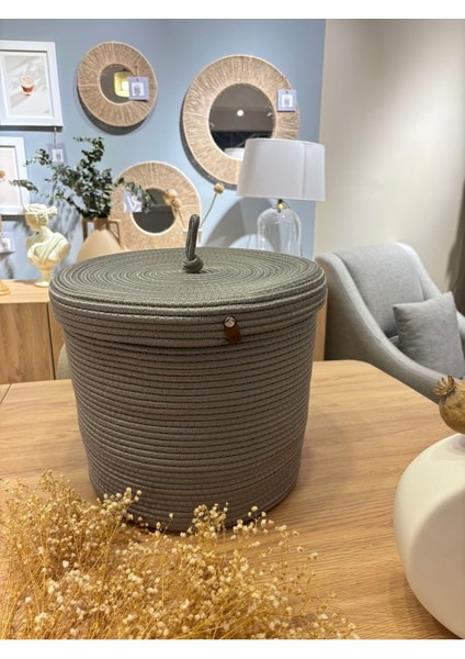 Çok amaçlı kapaklı düzenleyici sepet, 30x30 orta boy, gri, jüt materyal modelleri