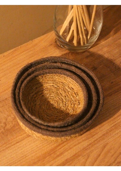 Gri şeritli 3'lü hasır sepet seti, düzenleyici ve şık organizasyon çözümü fiyatları