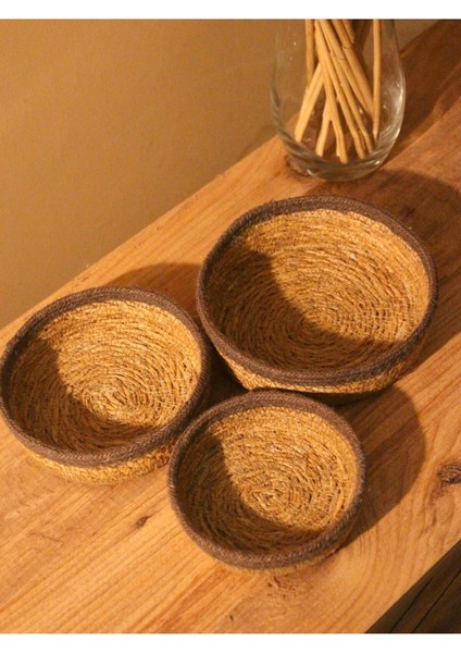 Gri şeritli 3'lü hasır sepet seti, düzenleyici ve şık organizasyon çözümü indirimleri