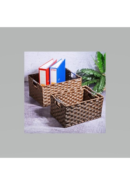 3'lü Hasır Dikdörtgen Saklama Sepeti, Pembe, Orta Boy, Şık ve Pratik Organizatör