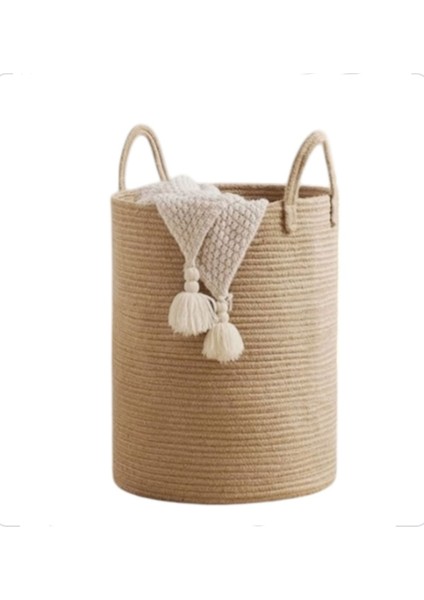 30x30 Çok Amaçlı Pamuklu Depolama Sepeti, Banyo, Çamaşır ve Battaniye Organizer Bej