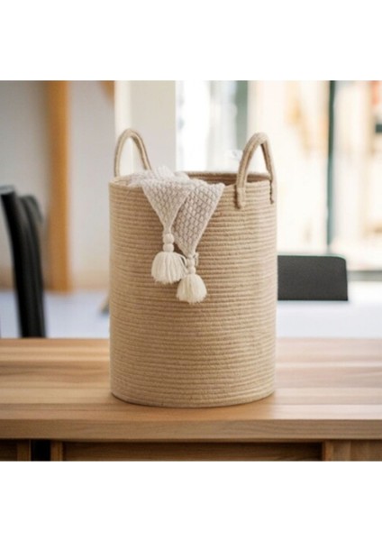 30x30 Çok Amaçlı Pamuklu Depolama Sepeti, Banyo, Çamaşır ve Battaniye Organizer Bej modelleri