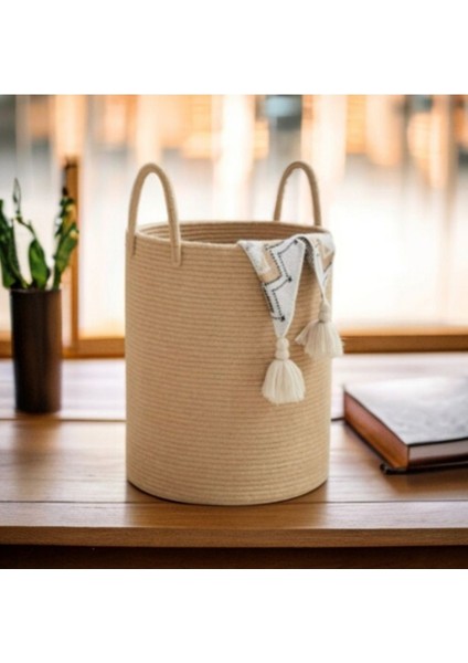 30x30 Çok Amaçlı Pamuklu Depolama Sepeti, Banyo, Çamaşır ve Battaniye Organizer Bej fırsatları