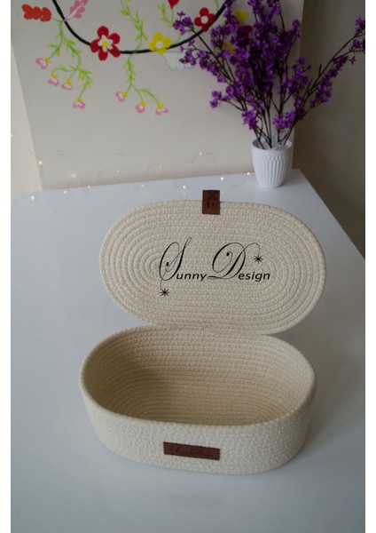 Ekru jüt sepet ve organizer, şık dekor ürünü, 27x11 cm